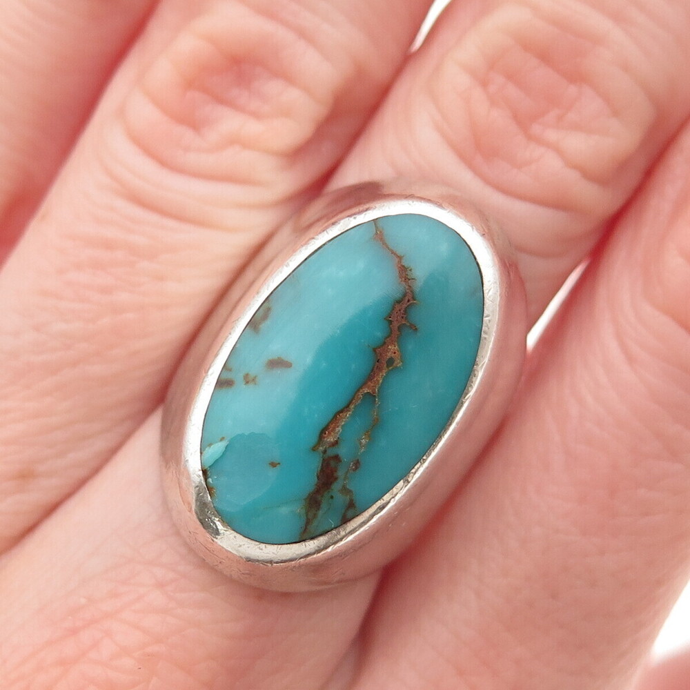 Old Pawn Sterling Silver Vintage Southwestern Kingman Turquoise Ring Size 7.5